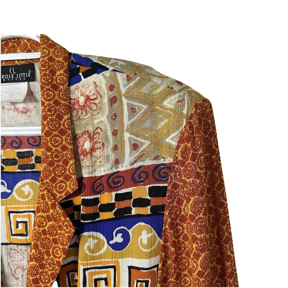Vintage 80s Carole Little Boho Artsy Aztec Blazer Rolled Sleeve Size 14 Petite - Picture 8 of 14